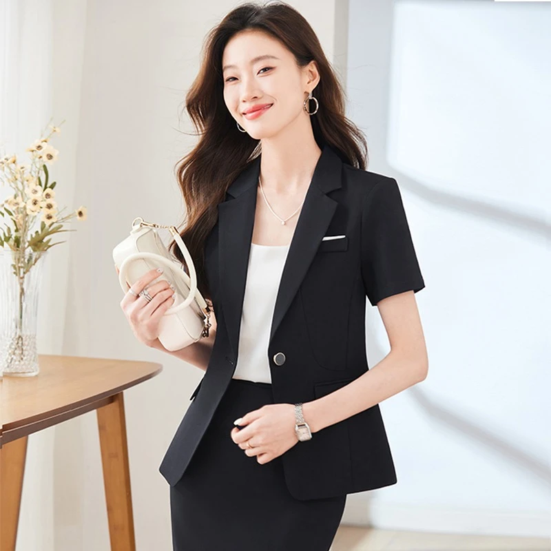 夏季短袖职业小西装套装女气质正装工装酒店前台经理珠宝店工作服