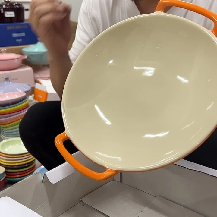 陶瓷橙色双耳盘子橙色