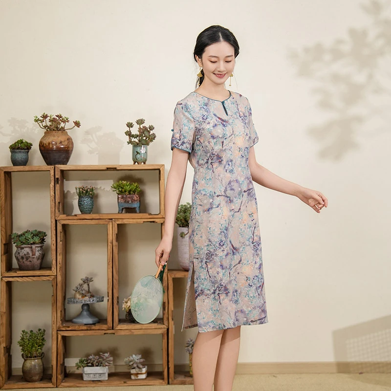 布符2025年夏季撞色修身显瘦连衣裙田园国风垂感通勤时尚MXDLY44