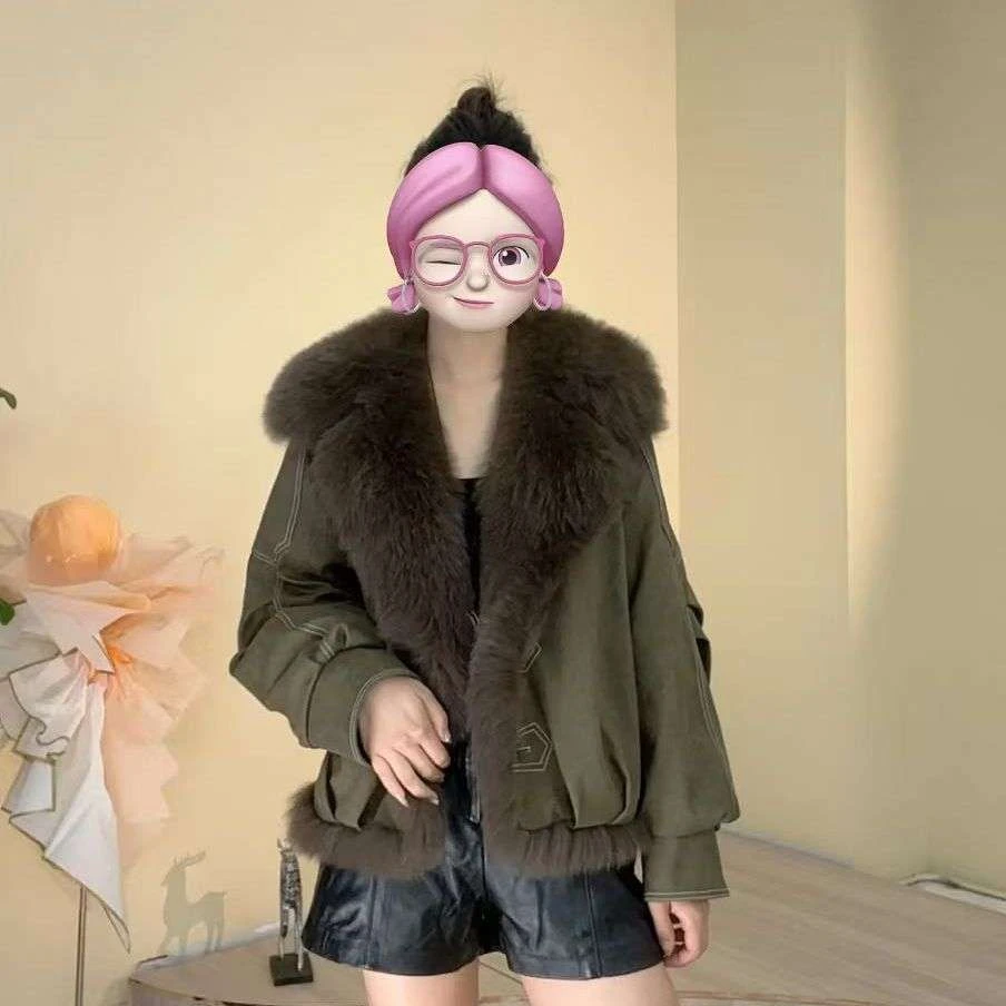 2025秋冬新款大毛领机车短款狐狸毛皮草外套女爆款羊羔绒马甲8732