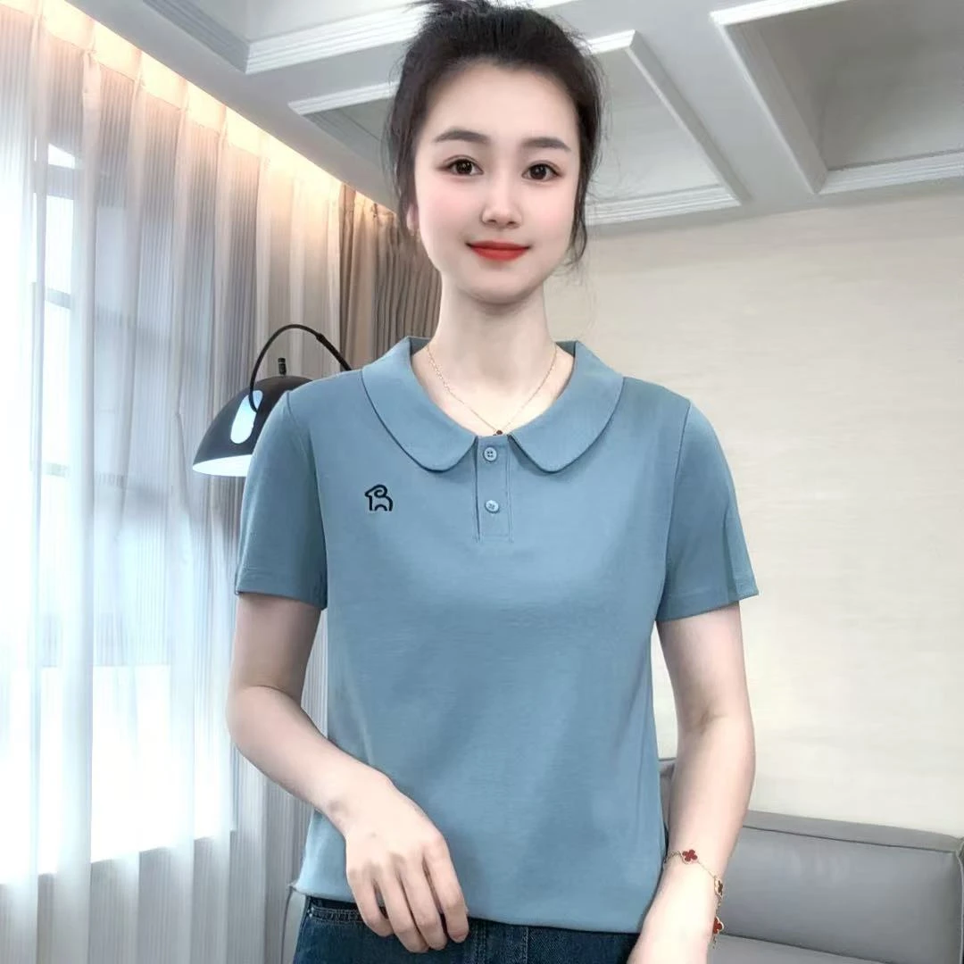 夏季纯色短袖小羊刺绣5188款T恤
