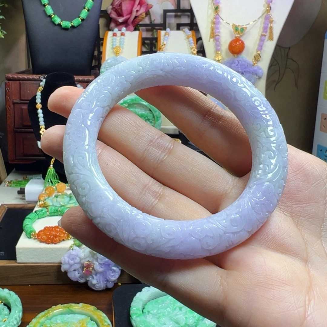 翡翠未镶嵌毛衣链紫园条