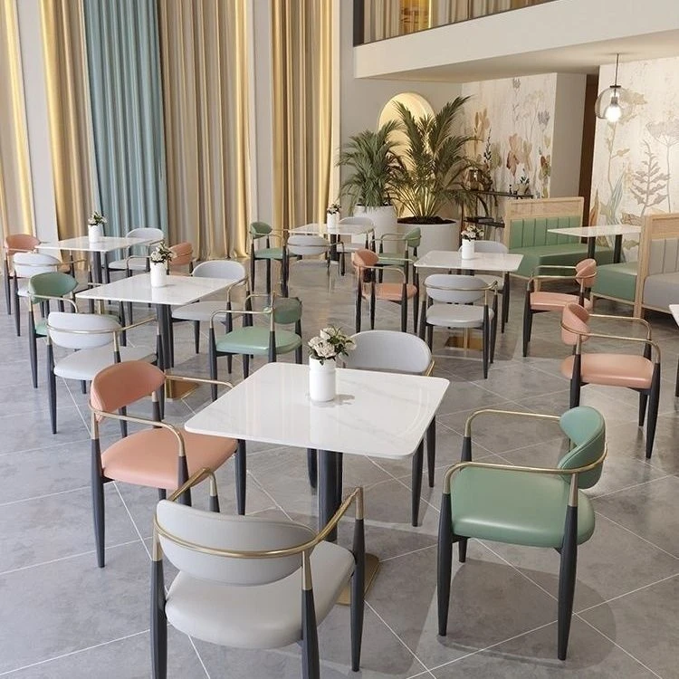 餐厅小圆桌奶茶店岩板餐桌椅子商务小吃饭店服务区岩板方桌正方形