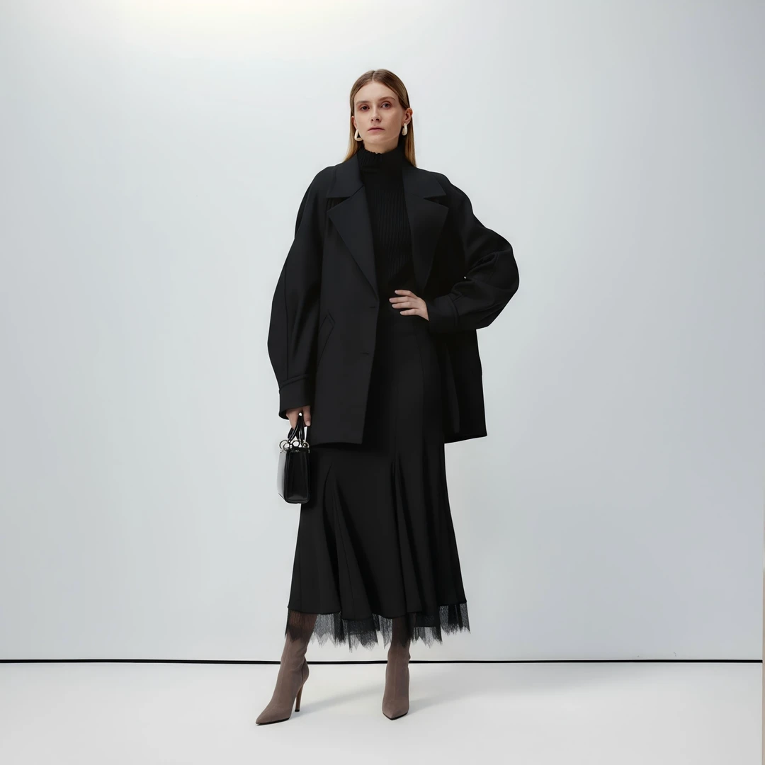 LYNEE x TORIL【权力美学】新 羊毛真丝混纺翻领茧型外套TGD2FAW037