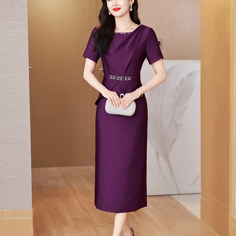 紫色晚礼服高端轻奢小众2025夏季新款高贵喜婆婆婚宴装长款连衣裙