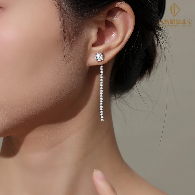 925银莫桑石耳饰 流苏长款高级感耳环耳钉小众简约个性新款耳饰品