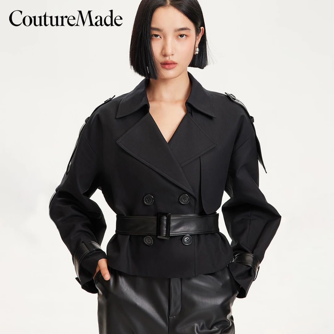 Couture Made夹克新款双排扣翻领腰带设计感流光风百搭324317017