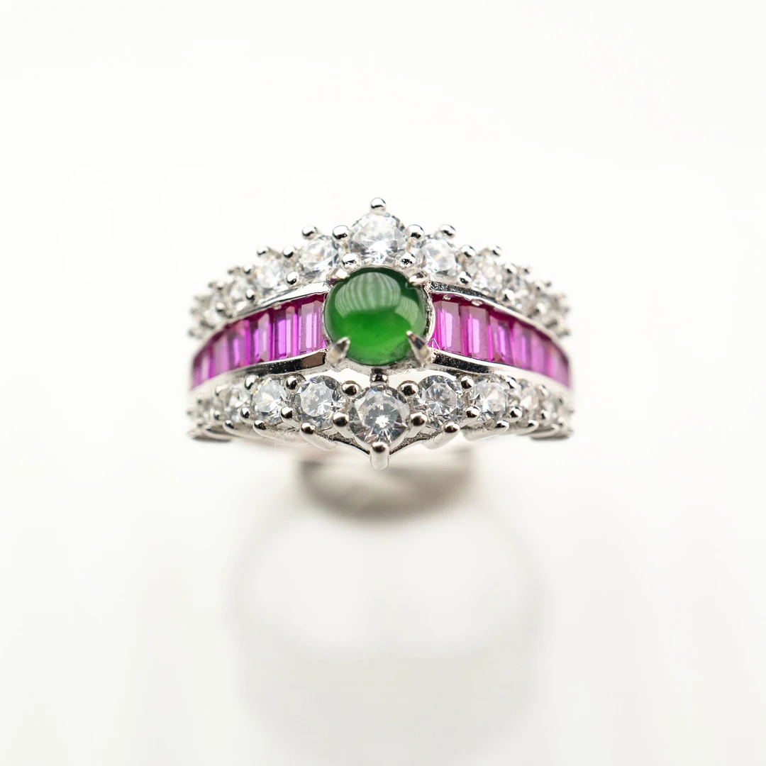 天然缅甸A货翡翠S925银戒指（抖音基地发货一物一证）