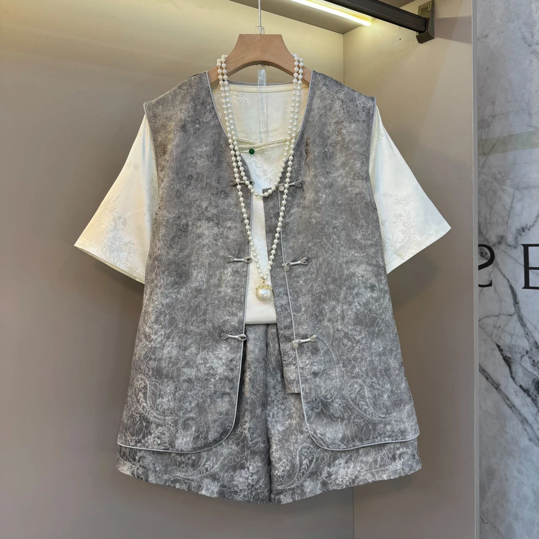 大码女装新中式国风时尚高级感洋气重工提花工艺轻奢百搭套装9117