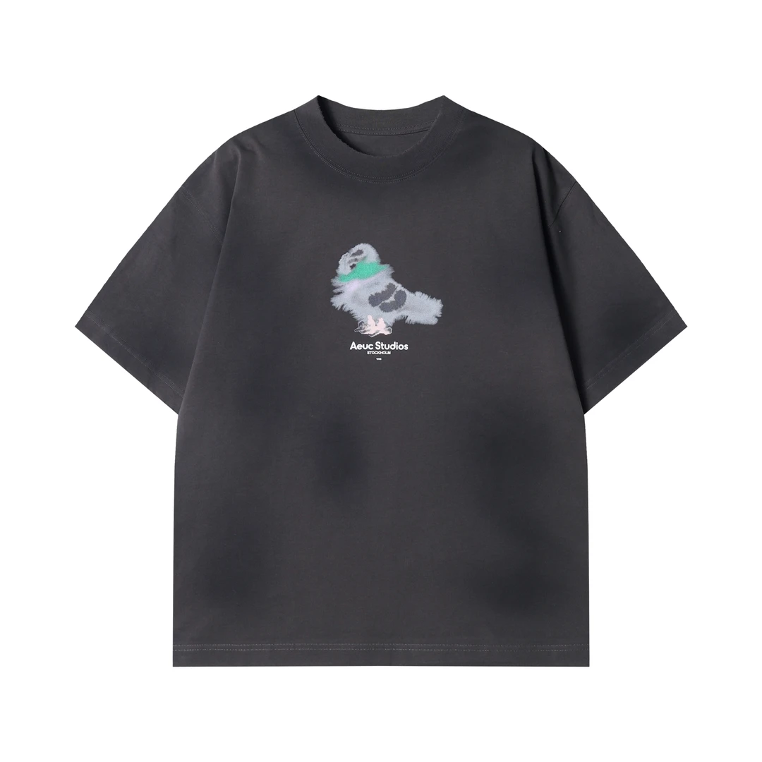 夏季新款时尚个性潮牌小众设计重磅复古印花短袖T恤男女户外休闲