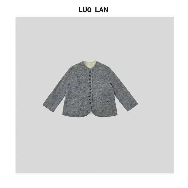 DAMEI OOTD 新品高级女装单排扣双面穿无领绵羊毛外套 YLM0087