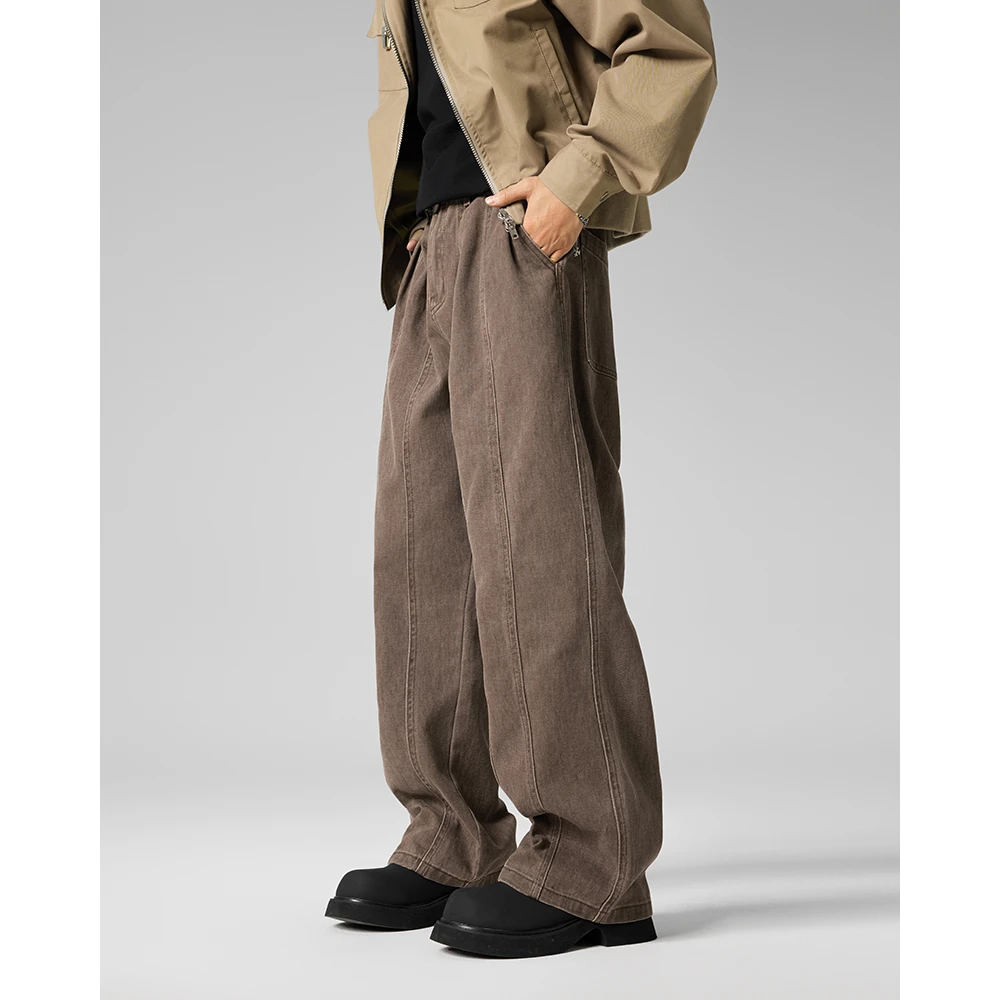 Kuvine春夏美式复古美拉德垂感重磅水洗牛仔裤男宽松直筒休闲长裤