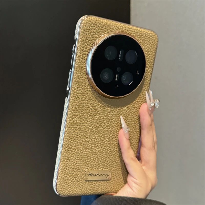 适用华为mate70pro+新款简约商务牛皮磁吸充电全包镜头防摔保护套