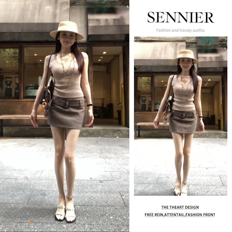 今年流行穿搭一整套2025新款洋气百搭修身无袖上衣显瘦短裙两件套