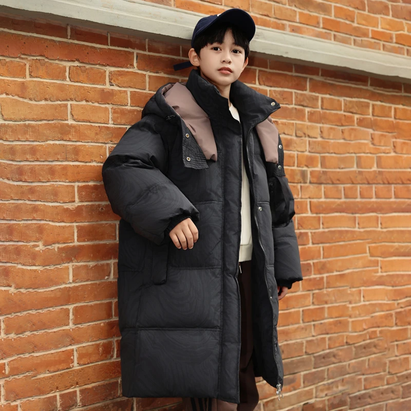 男童羽绒服中长款2024冬季儿童韩版洋气新款保暖加厚中大童装外套
