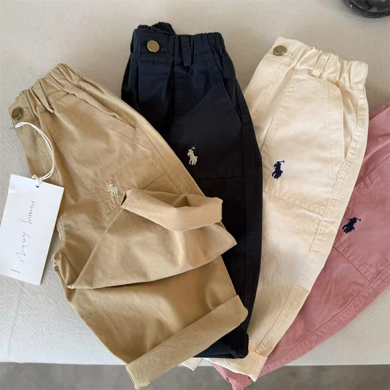 儿童长裤2025秋季新品男女童刺绣口袋休闲裤宝宝宽松棉布裤70119