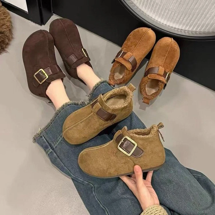 大码女鞋41到43复古丑萌厚底勃肯鞋女时尚百搭休闲加绒毛毛雪地靴