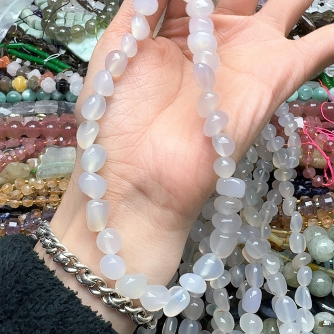 玛瑙/玉髓未镶嵌珠宝半成品一条12mm荔枝冻白玛瑙