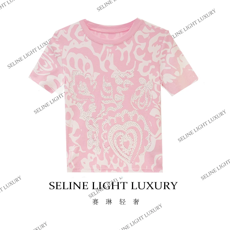 [25C-259] 2025 SELINE 七 原创乱花迷情百搭圆领短袖T恤