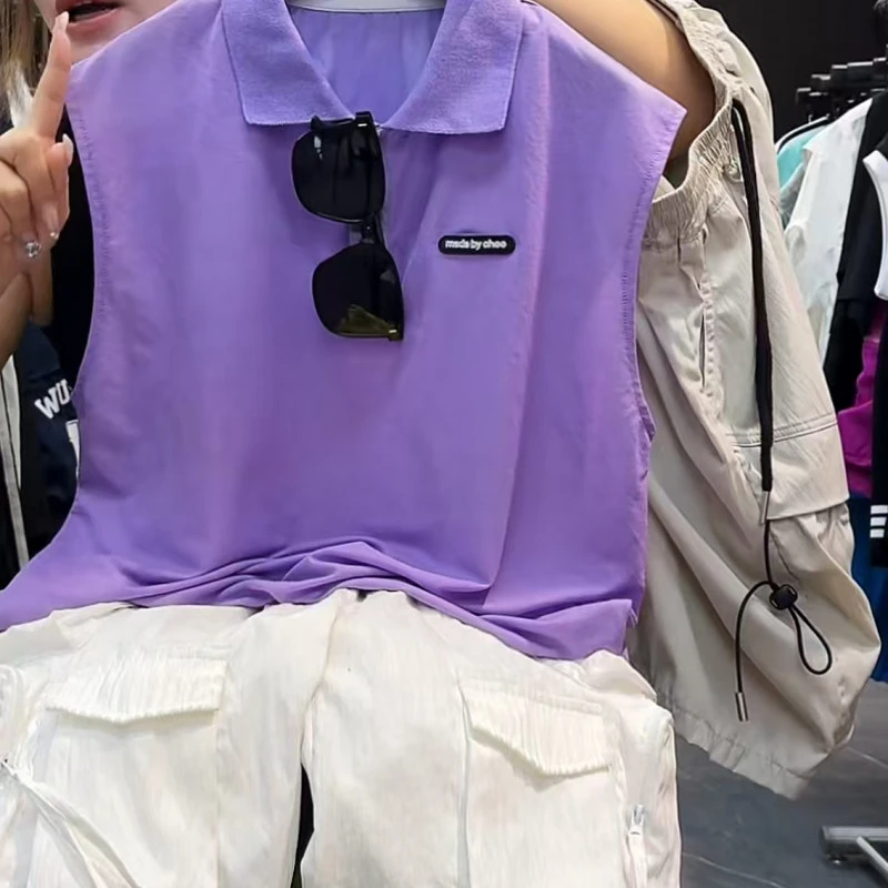 吾 2025【Y】7月20日 儿童男童女童时尚紫色翻领无袖T恤5711-