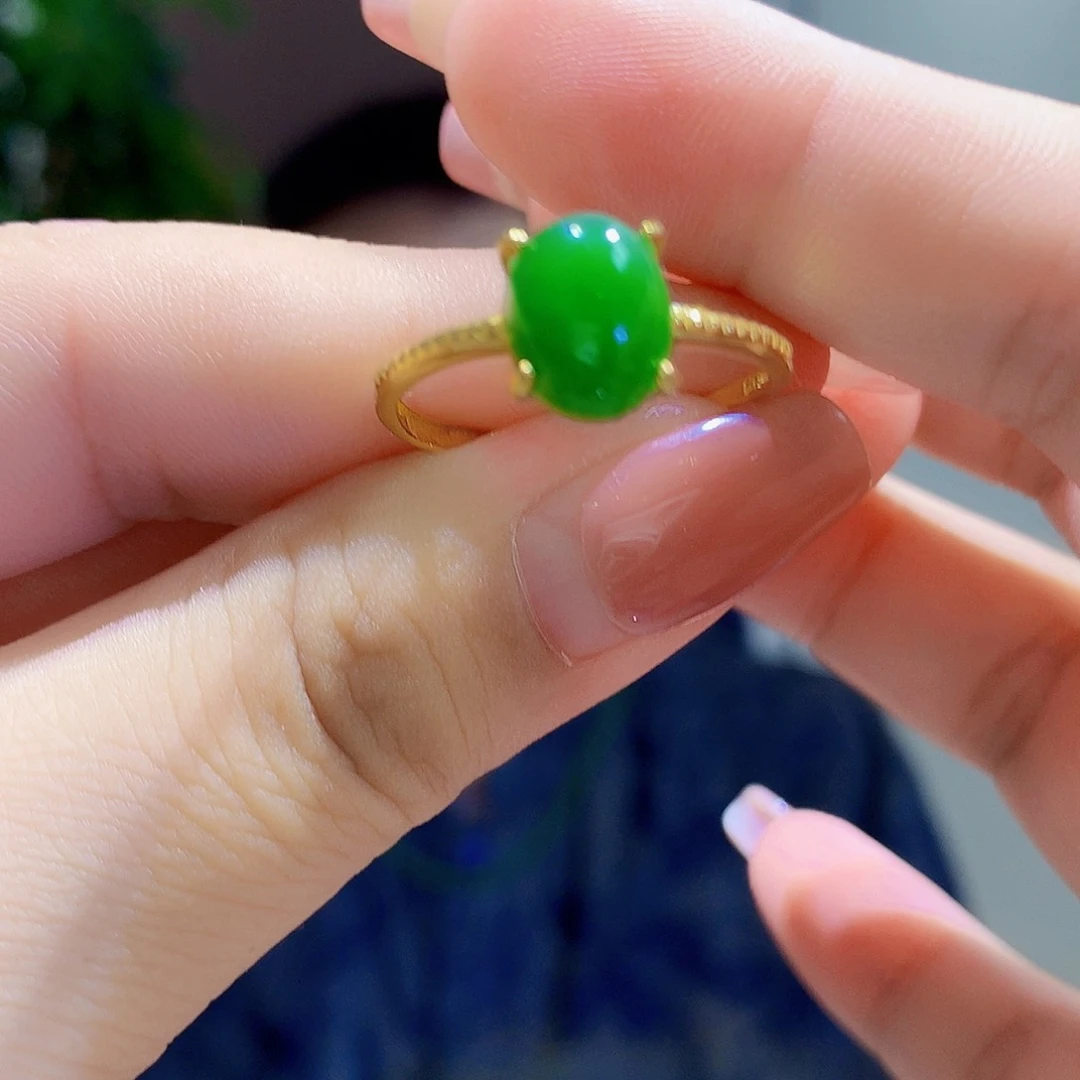 和田玉（碧玉）戒指银S925镀金镶嵌