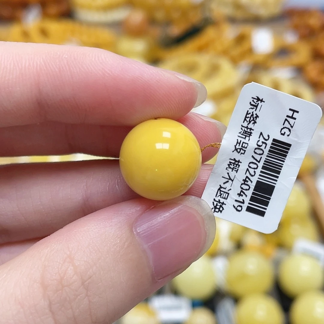 蜜蜡未镶嵌珠宝奇石圆珠满蜡鸡油黄14.3m m