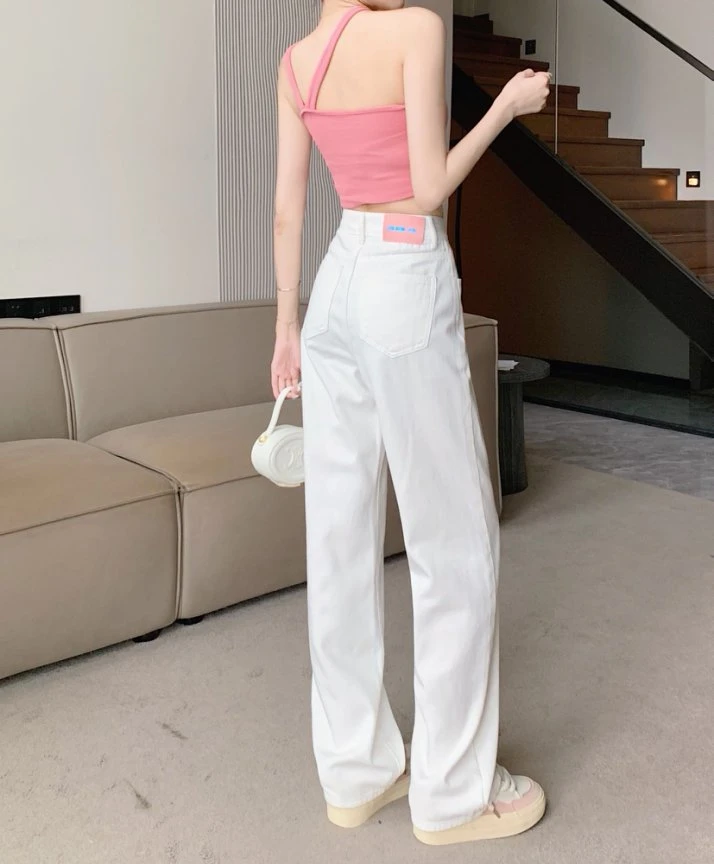 白色牛仔裤女春秋夏季2025年新款薄款小个子窄版阔腿直筒裤子