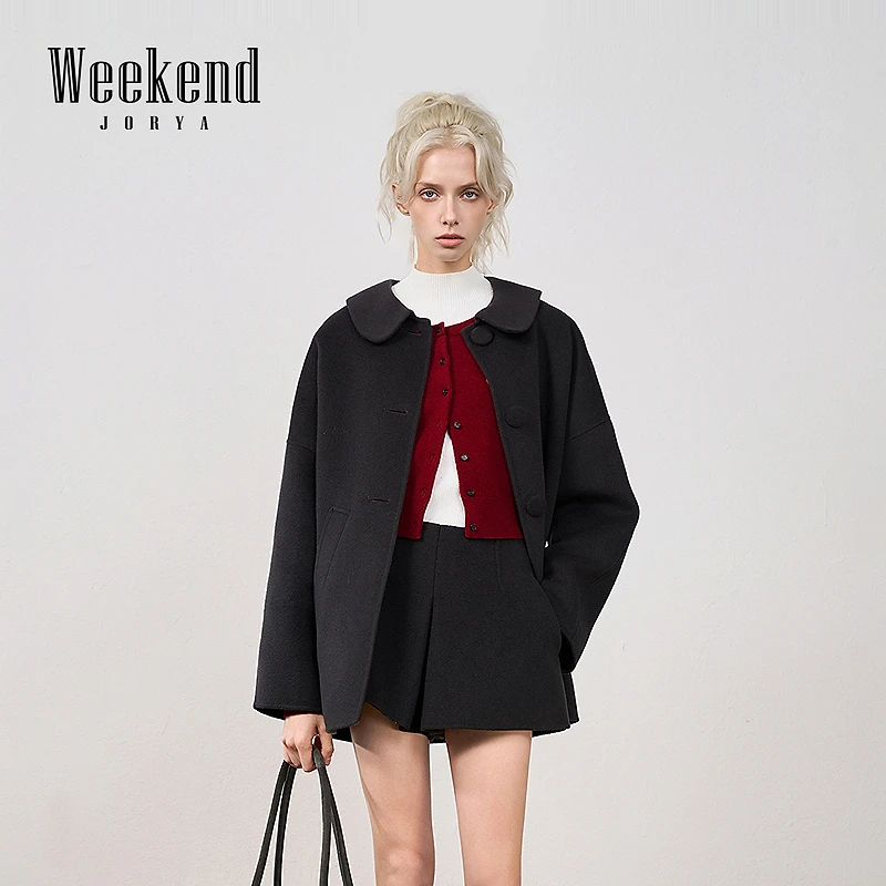 【商场同款】卓雅周末25冬新款单排扣宽松落肩绵羊毛呢外套XRW6D05A