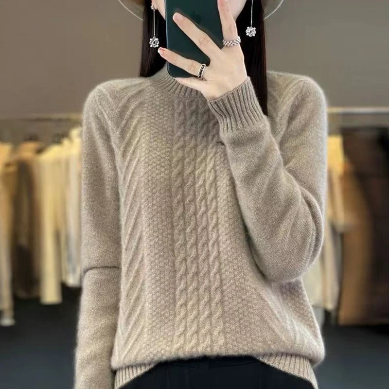 羊毛衫女100%纯羊毛秋冬百搭针织羊绒打底衫宽松加厚时尚洋气毛衣