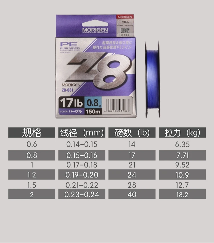 摩利根紫色Z8淡水路亚PE线100m