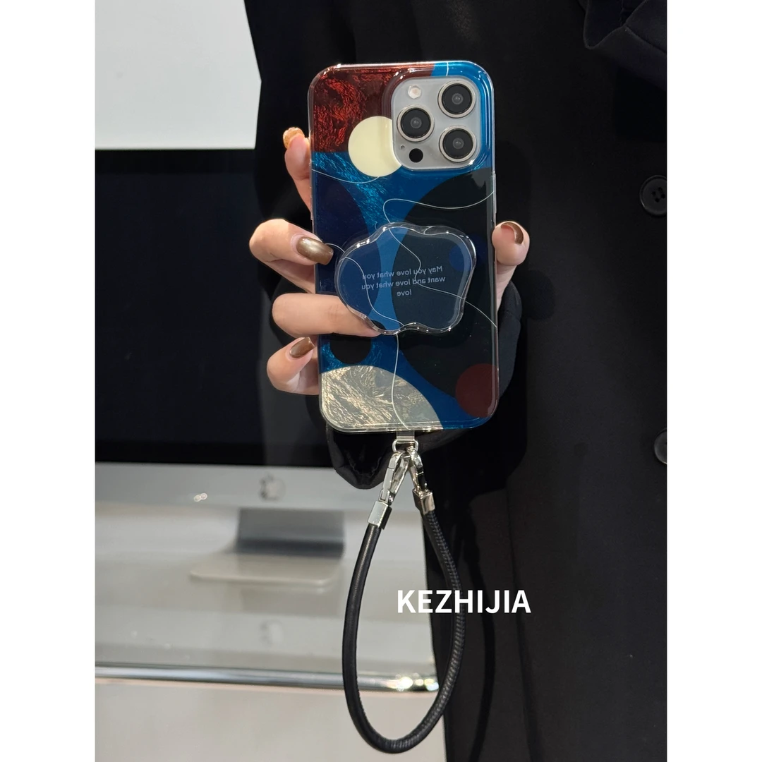 【壳之】高级蓝色星球➕支架适用苹果16/15/14/13Promax个性女手机壳