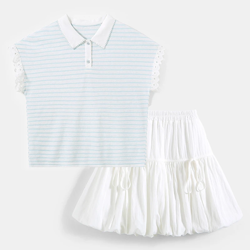 女大童套装夏装学生洋气宽松半袖夏季白色半身裙两件套25641