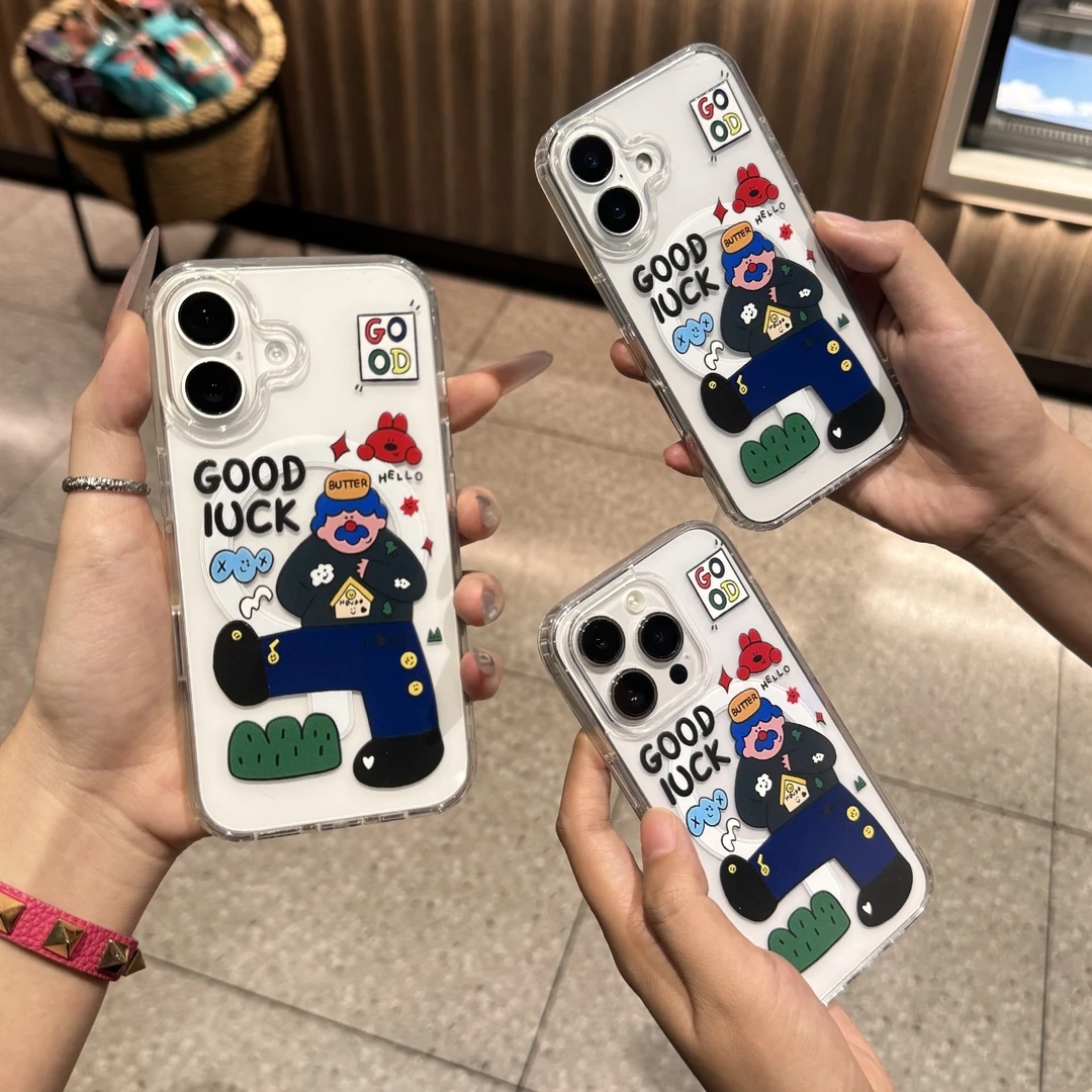 蓝发好运大叔磁吸透明适用苹果16/14promax手机壳iPhone13软12