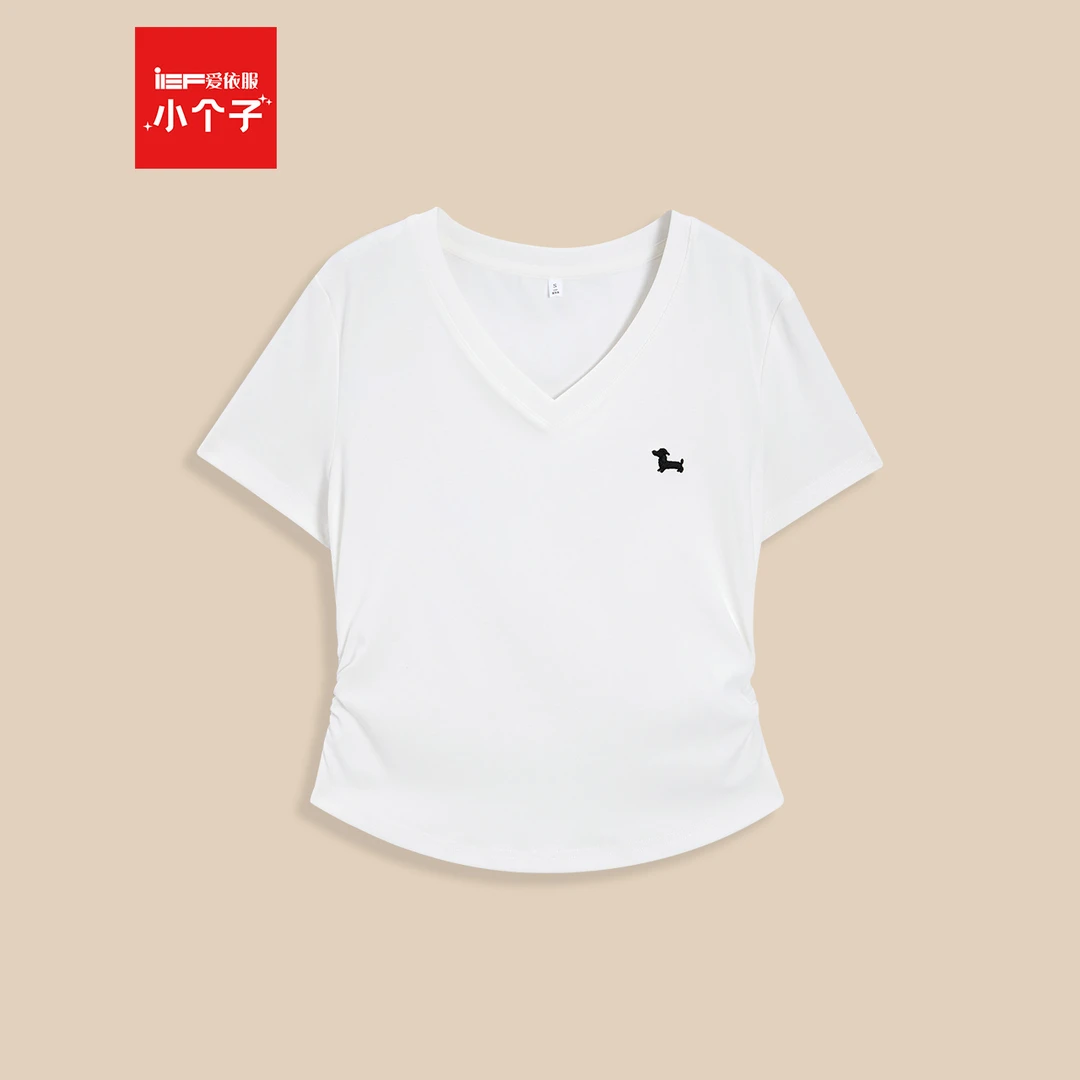 IEF/爱依服2025夏季新款韩版V领上衣女简约休闲通勤百搭V领T恤