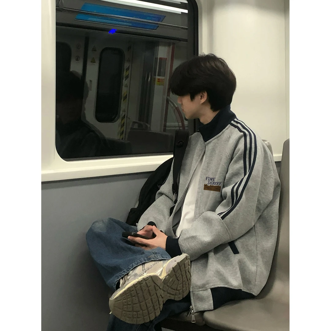 美式街头风字母印花三条杠立领开衫外套男女秋冬百搭休闲情侣卫衣