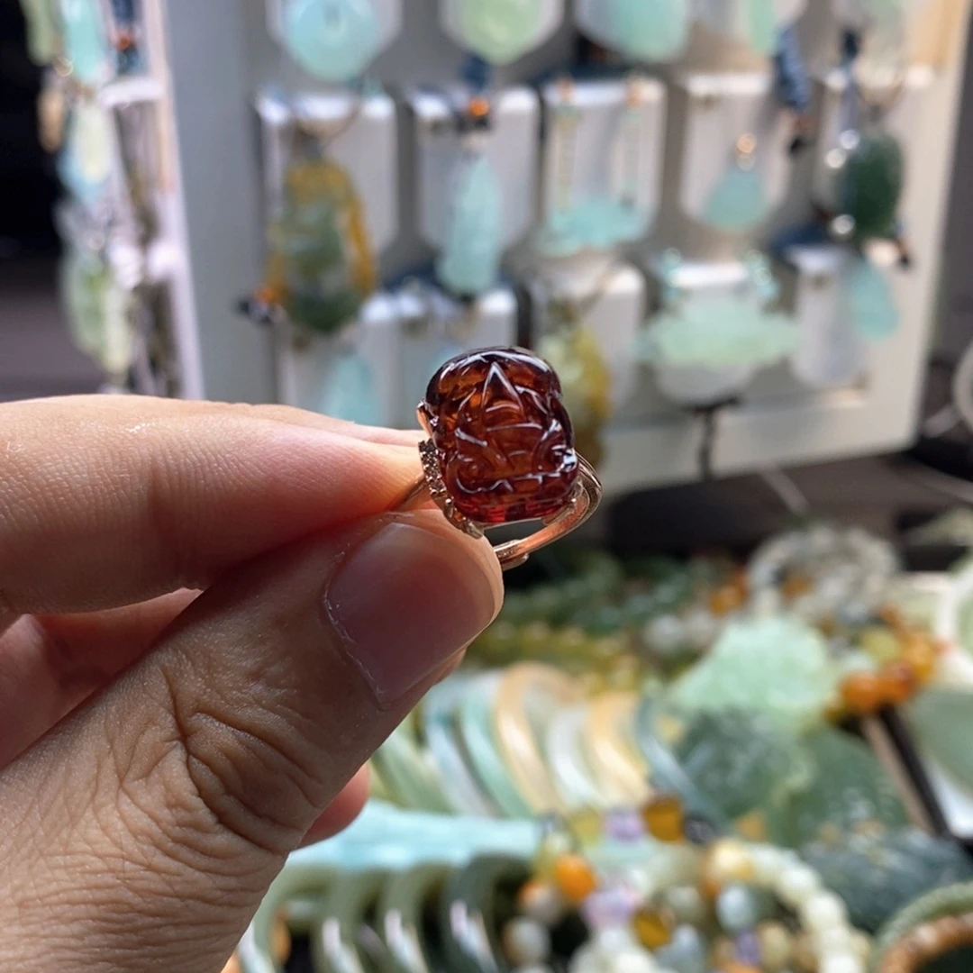 未镶嵌琥珀戒指琥珀血珀精品戒指