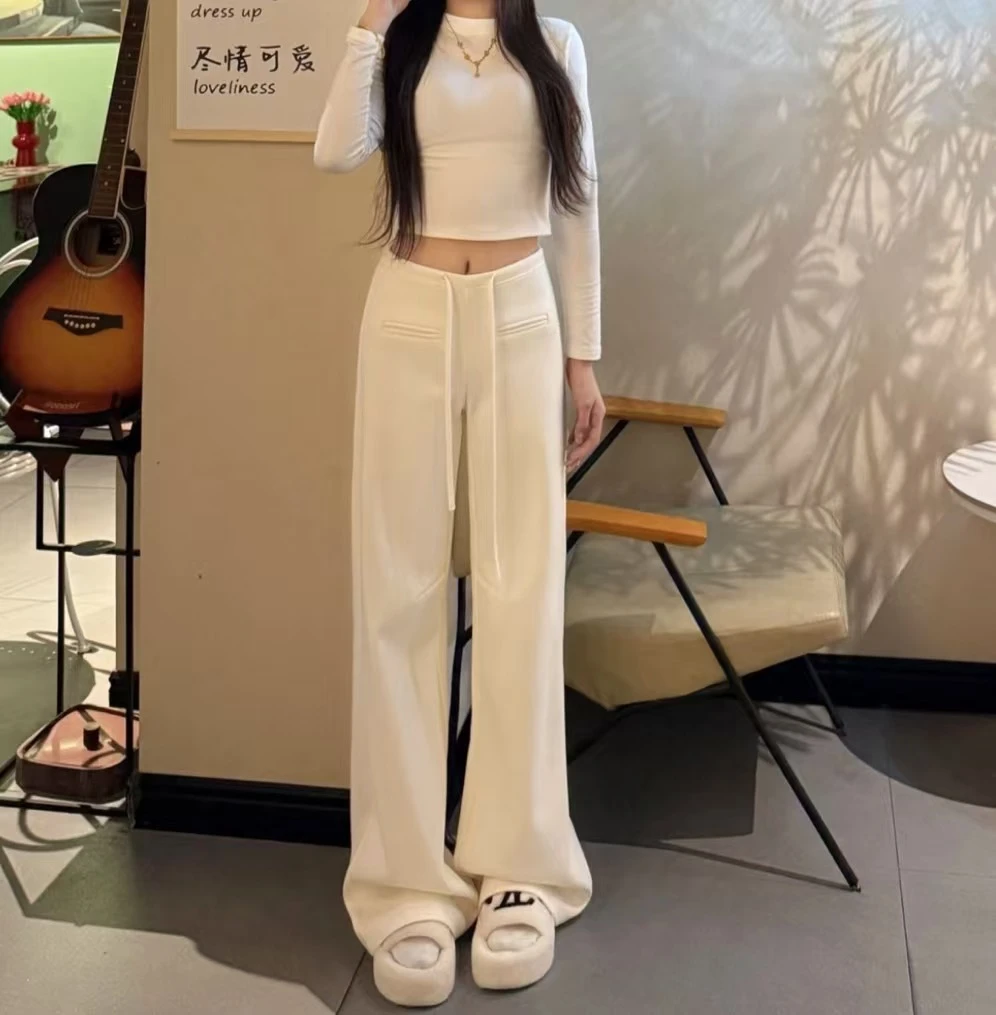 【FASCURE】2025年春夏款高腰阔腿抽绳休闲裤宽松直筒拖地裤显瘦女
