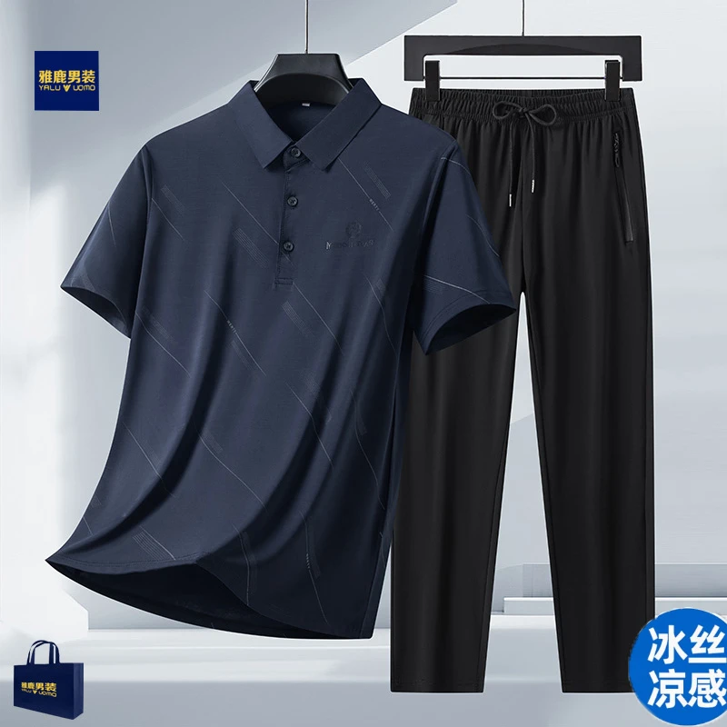 雅鹿男装爸爸夏装2025新款爸爸夏装短袖休闲中老年人父亲节衣服