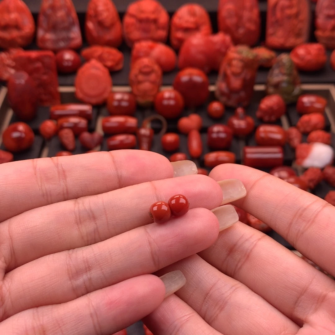 南红玛瑙南红川料原矿老型对珠6.9mm未镶嵌