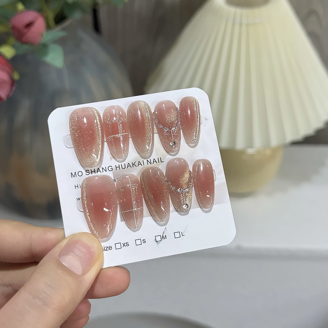 【心动陷阱】猫眼显白堆钻链条光疗甲 十片纯手工穿戴甲