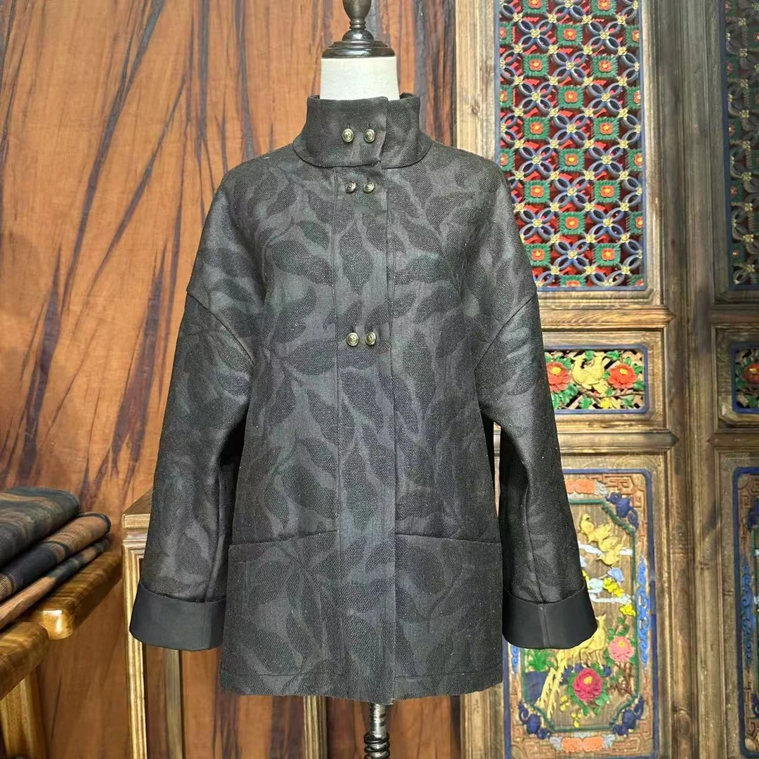 艾可原创 短外套 柞蚕丝提花香云纱 长65起