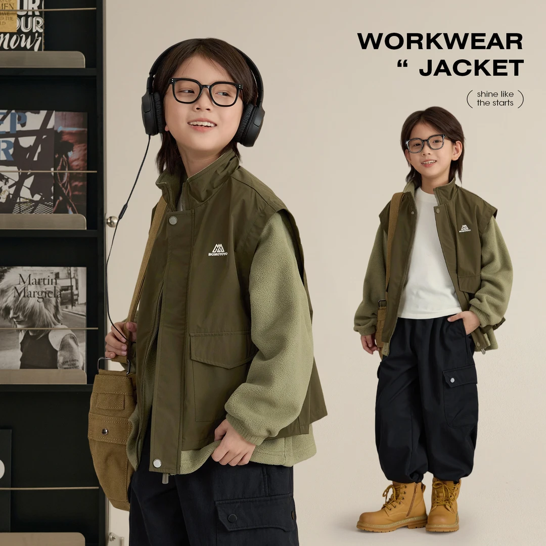 【探险家】儿童假两件摇粒绒工装外套保暖男童上衣汉服9186X