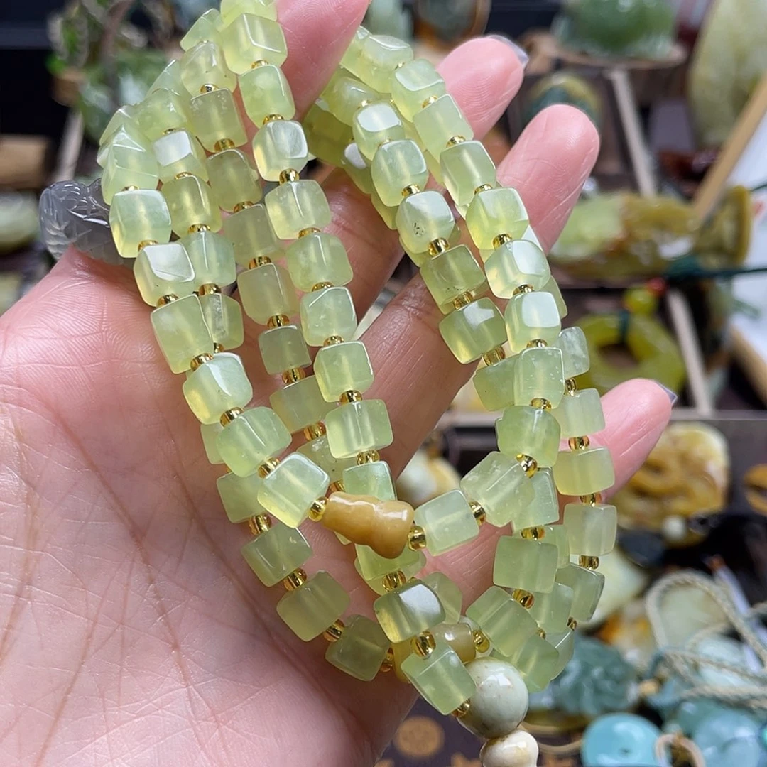 蛇纹石玉颈饰未镶嵌岫玉108粒方糖