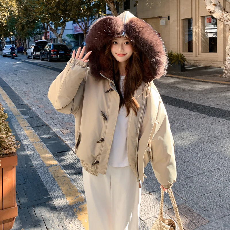 新款女装外套厚厚款女加绒冬季加厚短款连帽短派克棉服学生小棉袄