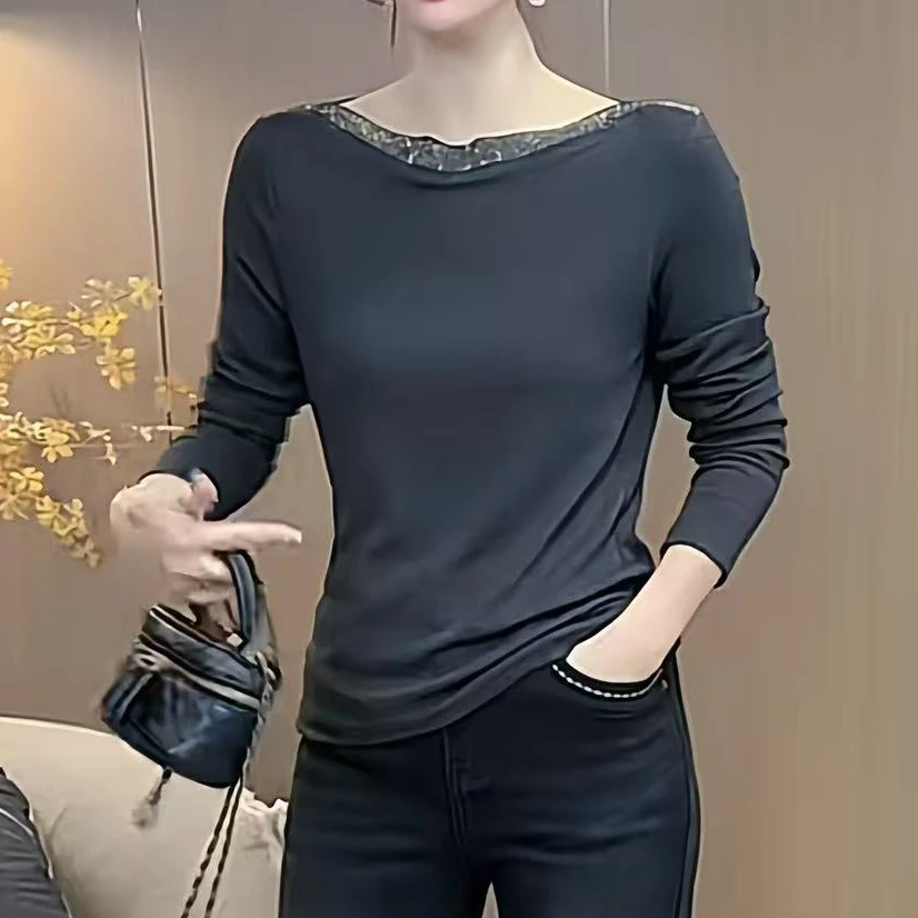 2025秋季气质长袖T恤女修身显瘦打底通勤显瘦百搭纯色洋气上衣潮