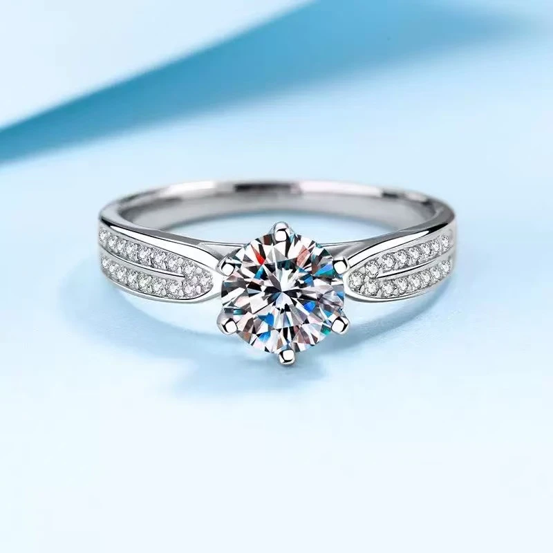 925银莫桑石银制品 【星光皇后女戒】50分-3克拉  时尚 /合成碳硅石