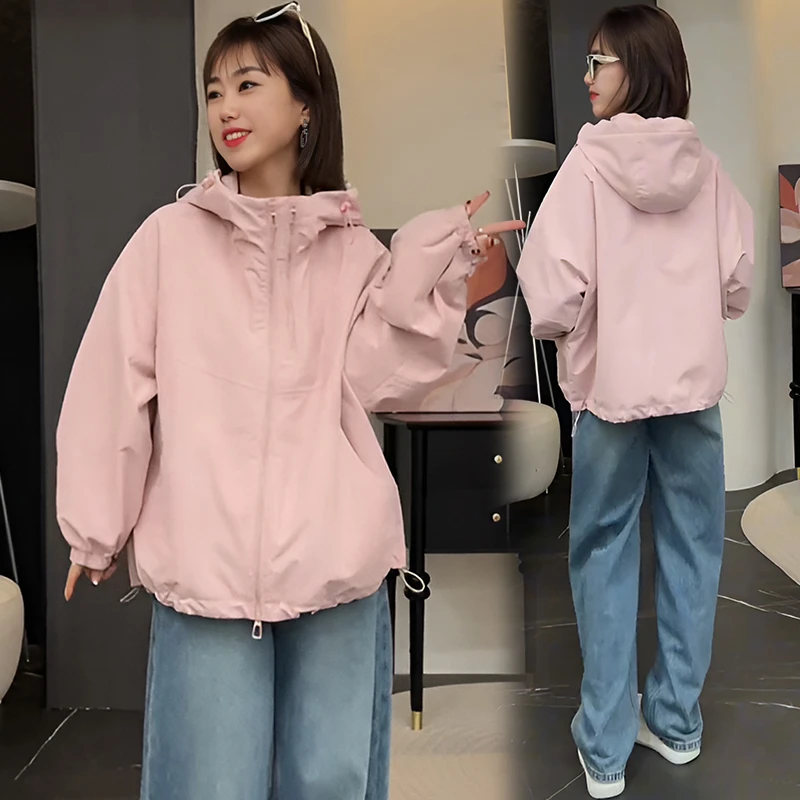 简约百搭双拉链纯色外套女春季新款设计感连帽小个子休闲夹克上衣