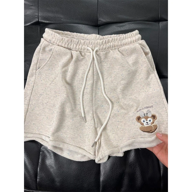 慵懒松弛感彩色点点小熊刺绣五分裤女夏季小个子宽松休闲运动短裤