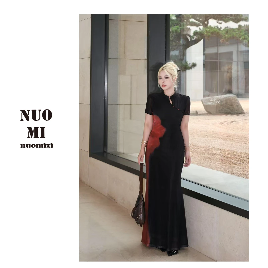 ZOZ糯米子[朱颜辞]新中式国风改良旗袍印花连衣裙显瘦修身裙子