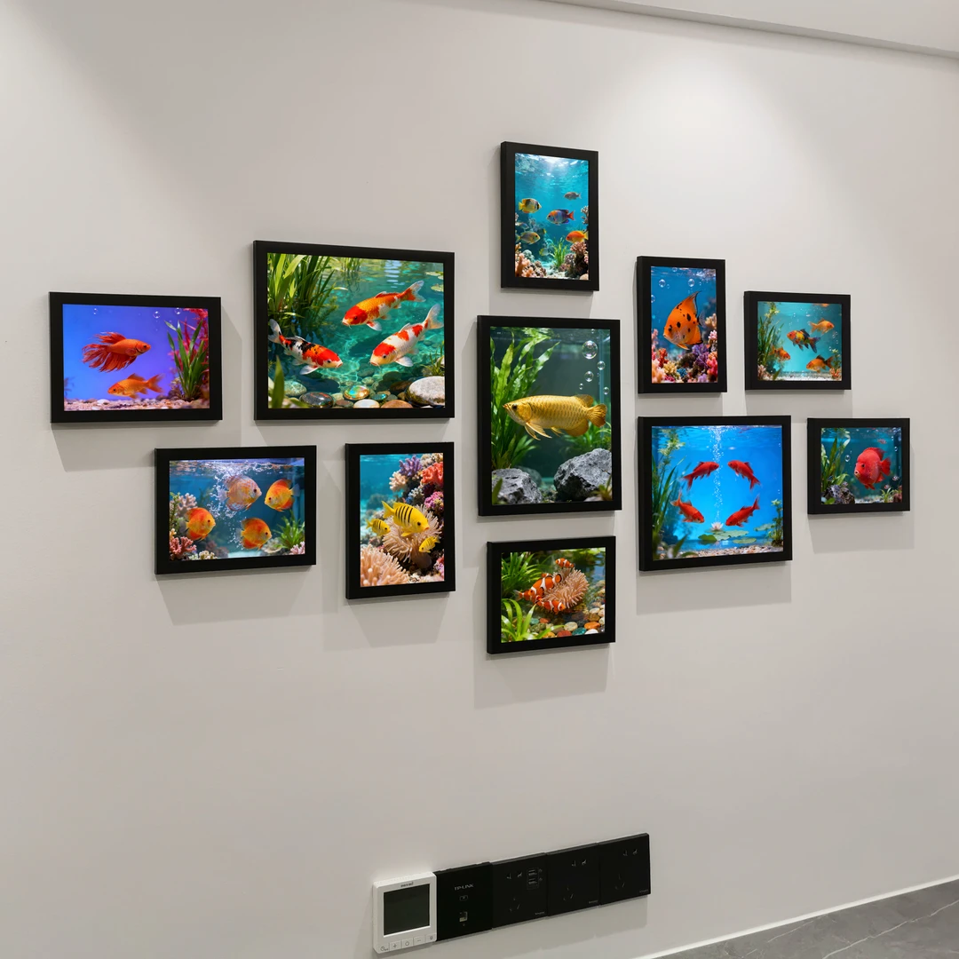 发财风水鱼观赏鱼组合挂墙客厅背景装饰海报墙壁相框免打孔照片墙